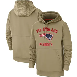 New England Patriots Men's Tan 2019 Salute to Service Sideline Therma Pullover Hoodie