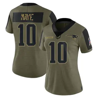 New England Patriots Women's Drake Maye Limited 2021 Salute To Service Jersey - Olive