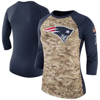 New England Patriots Women's Legend Salute to Service 2017 Three-Quarter Raglan Sleeve T-Shirt - Camo/Navy
