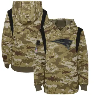 New England Patriots Youth 2021 Salute to Service Therma Performance Pullover Hoodie - Olive
