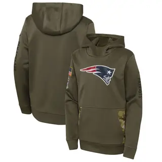 New England Patriots Youth 2022 Salute to Service Performance Pullover Hoodie - Olive